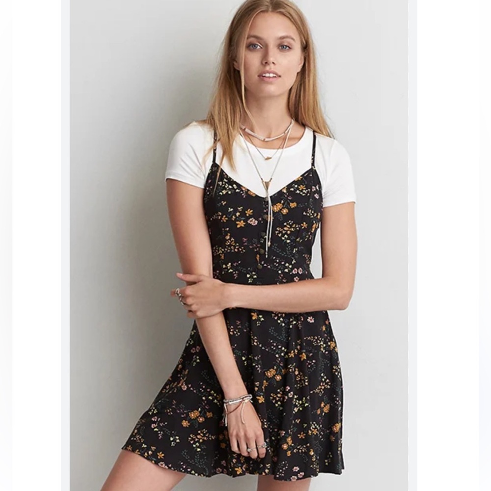 American Eagle Outfitters Black Floral Mini Dress